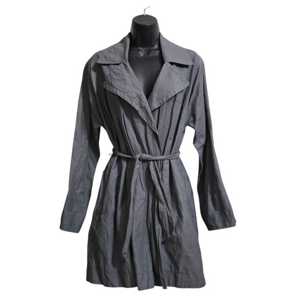 J. Jill Gray Metallic Wing Collar Wrap Waist Tie Trench Coat Sz XSP - Picture 1 of 10